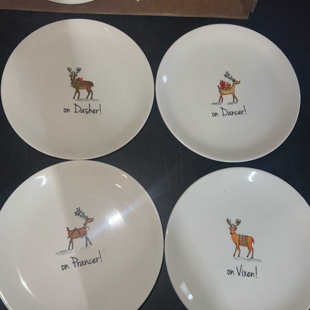 Magenta Reindeer Ceramic tasting Plate Set - Cream and Brown